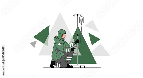 Healthcare Worker Administering IV Drip in Outdoor Setting