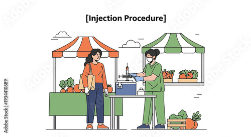 Healthcare Worker Administers Vaccine at Outdoor Market Stall