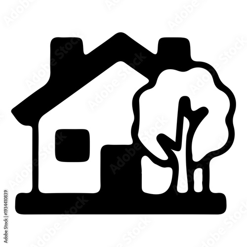Simple House and Tree Icon for Real Estate