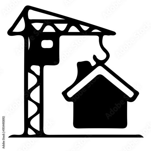 Construction Crane Lifting House Icon