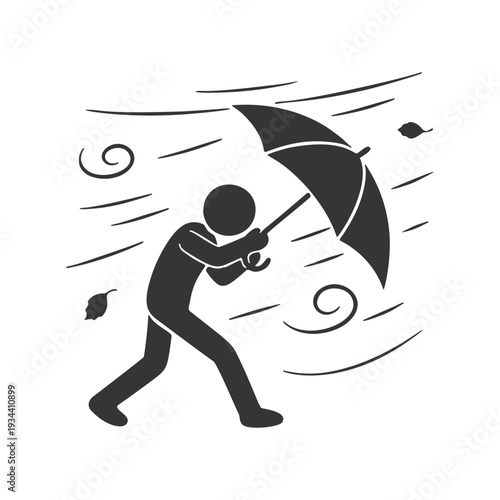 暴風雨に耐える人物のシルエットアイコン