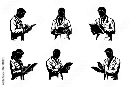 Silhouettes of medical professionals in various poses.
