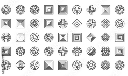 Collection of Various Geometric Shapes and Icons.
