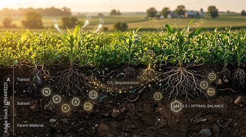 Lush Green Crop Field with Fertile Soil and Growing Plants in Rural Landscape.