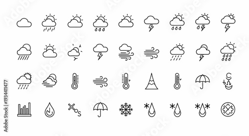 Weather Icons Set Line Style Symbols.