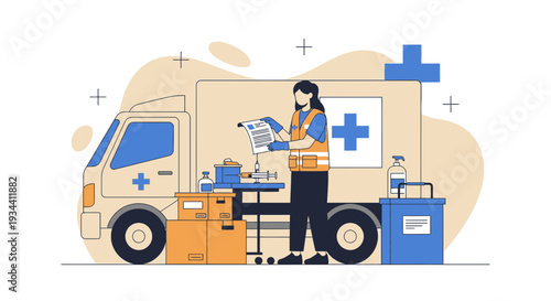 Healthcare Worker With Mobile Medical Unit and Supplies