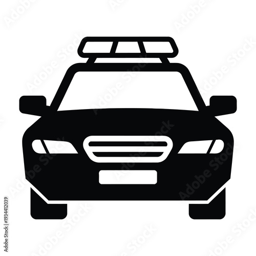 Police patrol vehicle front view with emergency light bar