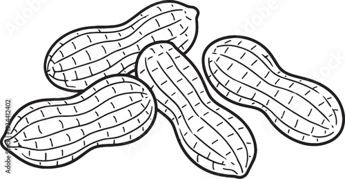 Shelled Peanuts Group Line Art Black and White Commodity Vector