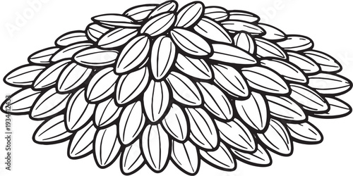Raw Sunflower Seeds Pile Line Art Black and White Oilseed Commodity Vector