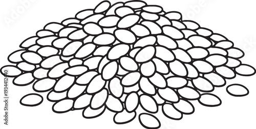 Raw Sesame Seeds Pile Line Art Black and White Agricultural Commodity Vector