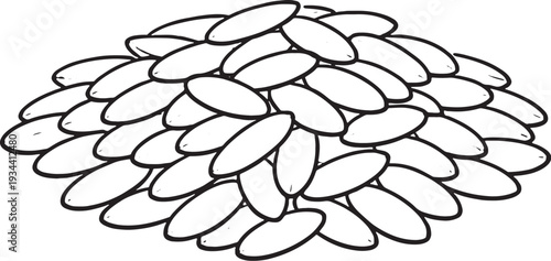 Raw Rice Grain Pile Line Art Black and White Agricultural Commodity Vector