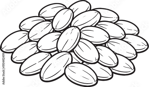 Raw Cocoa Beans Cluster Line Art Black and White Commodity Vector