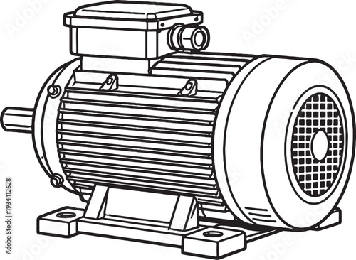 Industrial Motor Unit Line Art Electrical Engineering Machinery Vector