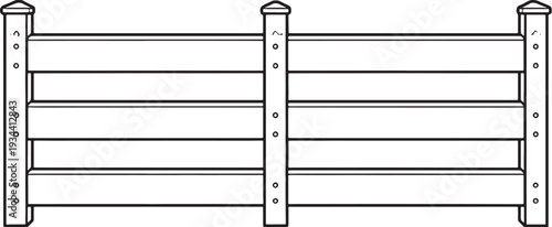 Farmer Wooden Fence Section Line Art Vector Isolated Farm Boundary