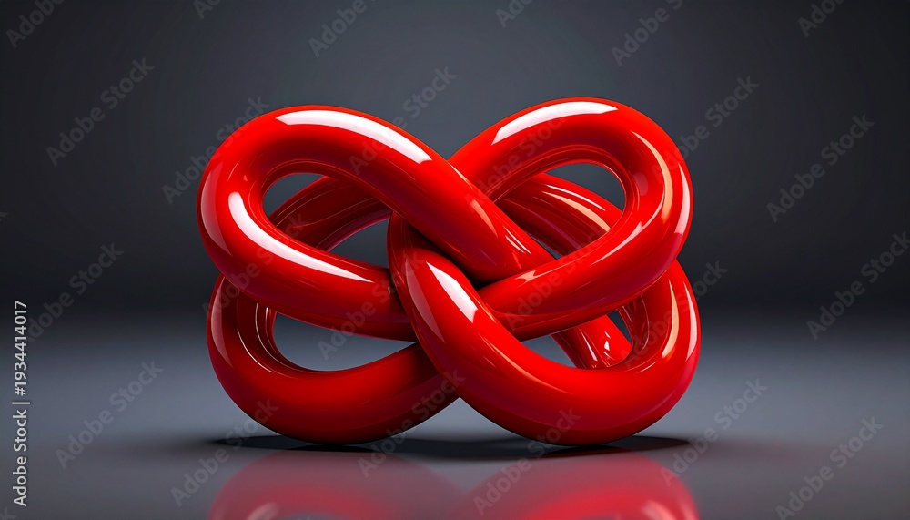 Fototapeta premium Red Infinity Knot Symbolizing Limitless Potential on a Dark Gray Backdrop for Inspirational and Conceptual Use.