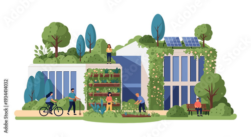 Eco-Friendly Urban Living: Sustainable Green Building with Solar Panels, Rooftop Garden, Vertical Farm & Community Lifestyle