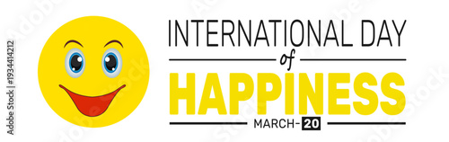Smiling yellow emoji celebrating International Day of Happiness on March 20