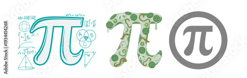 Creative pi symbols with math equations and green bacteria