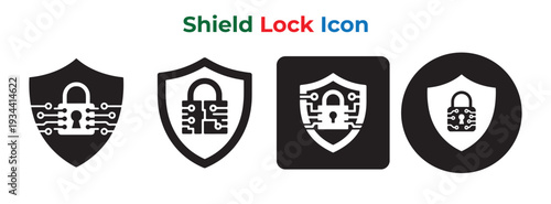 Technology security shield with lock silhouette vector illustration