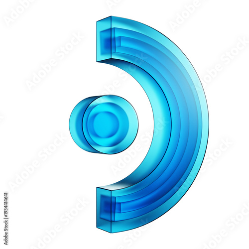 Abstract blue glass concentric circles and arc shape on white background