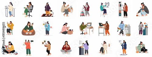 Diverse women working remotely from home, handling customer support, e-commerce, and creative tasks while embracing a cozy, festive Halloween atmosphere.