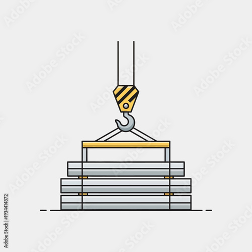 Construction crane lifting stack of concrete slabs at industrial site