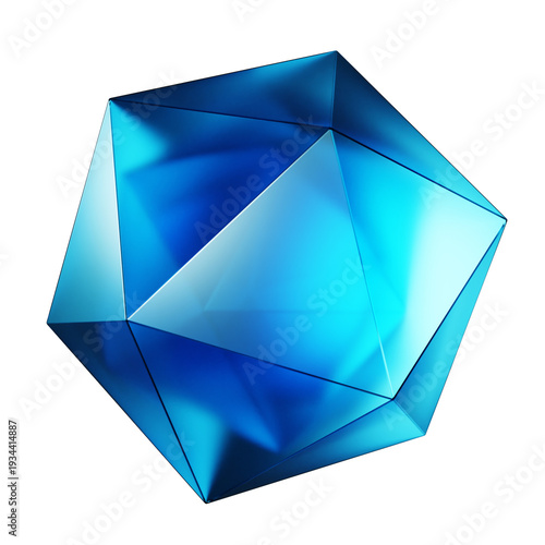 Abstract blue geometric crystal polyhedron with sharp edges and facets