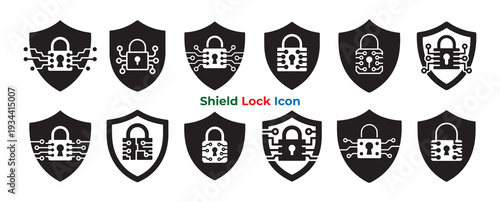 Secure data shield lock flat vector icons eps 10