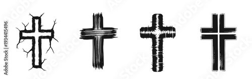 Four unique cross symbols with distressed textures and modern designs