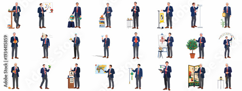 Versatile illustrations of men engaging in diverse activities: learning, teaching, cultural celebrations, and professional tasks, suitable for business, education, and festive themes.