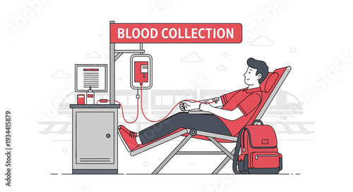 Man Donating Blood in Medical Chair, Blood Collection Procedure, Healthcare Concept