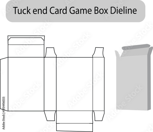 Tuck end card game box dieline template with 3D mockup for packaging design presentation