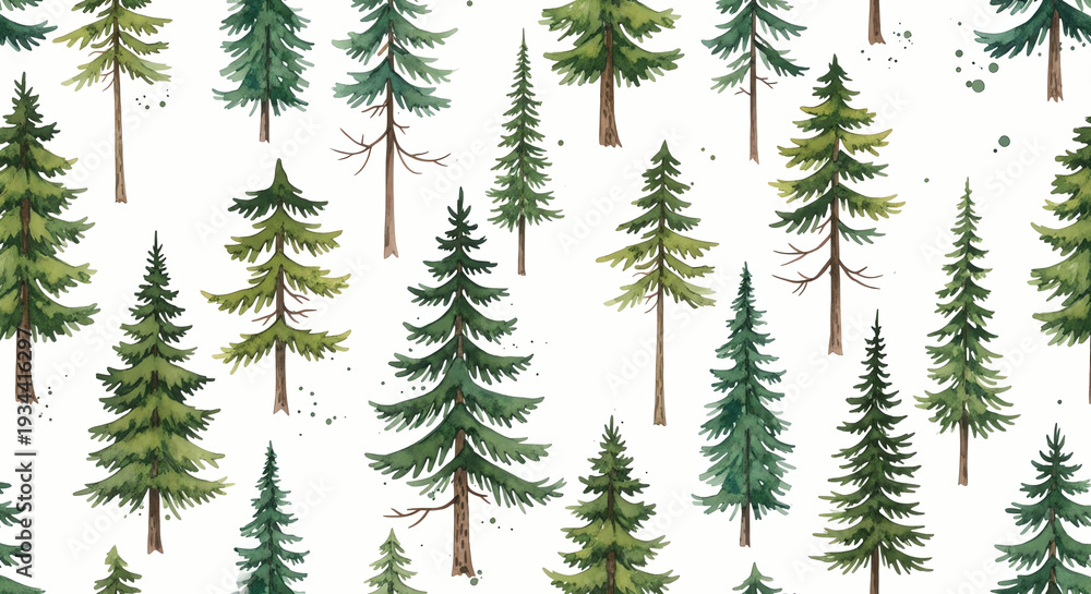 Obraz premium Watercolor Pine Trees Seamless Pattern