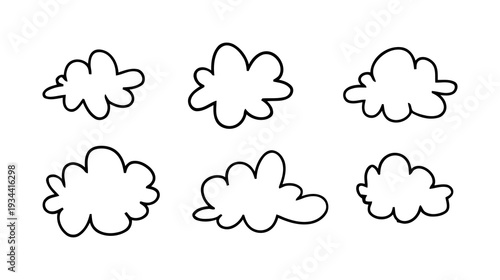 Cloud Shape Set Black Outline Vector Illustration