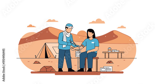 Medical Aid in Desert: Doctor Administers Injection to Patient