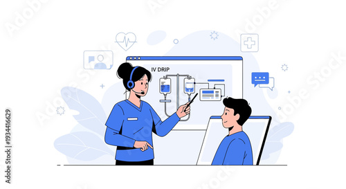 Medical Consultation: Nurse Explains IV Drip and Treatment Plan to Patient Online