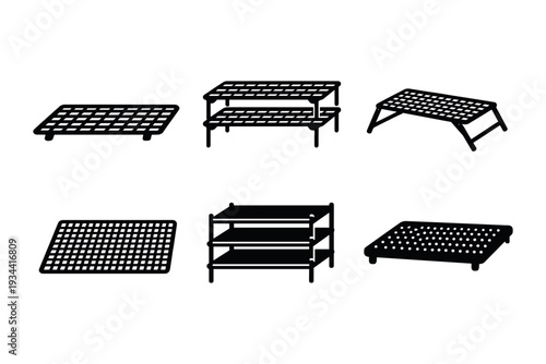 Collection of various drying racks and shelves for food preparation and storage