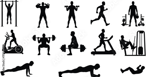 fitness, gym, workout, exercise, silhouette, athlete, training, strength, cardio, health, sport, body, muscle, active, equipment, gym workout, fitness training, strength training\