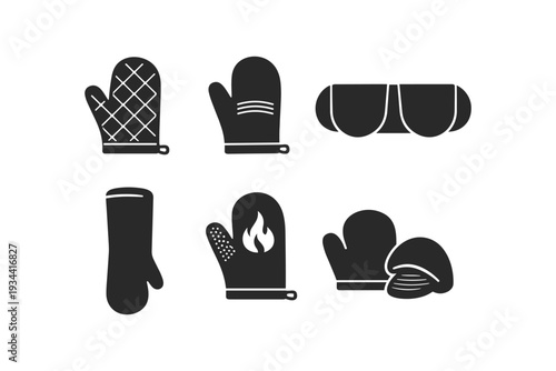 Collection of various oven mitts and heat resistant gloves for kitchen safety