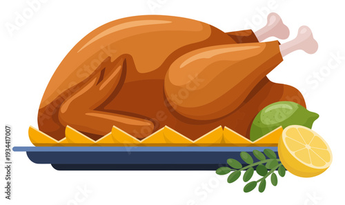 Roasted Turkey Leg Dish Vector Illustration