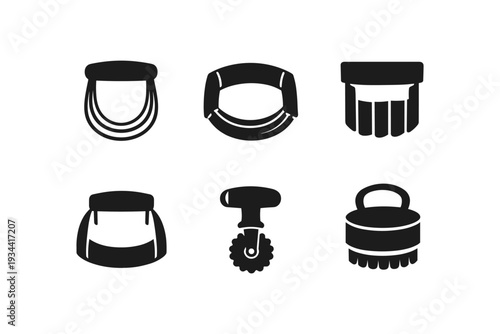 Collection of baking and kitchen utensil icons in a simple black and white graphic style