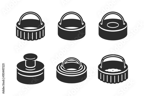 Set of six different cookie cutters with handles and various edge designs