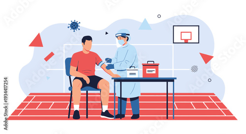 Medical Professional Administering Blood Test to Athlete on Sports Field