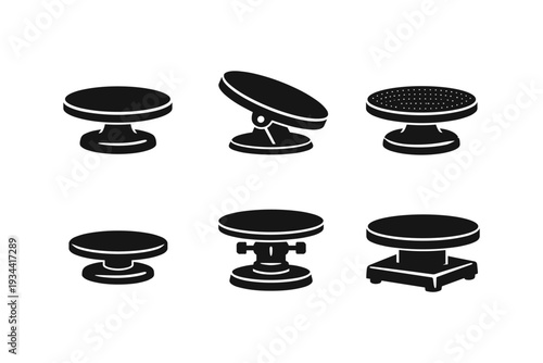 Collection of six different pottery wheels and turntables for ceramic art creation