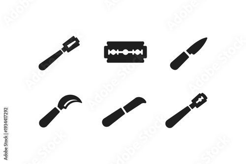 Collection of sharp cutting tools and blades for various purposes