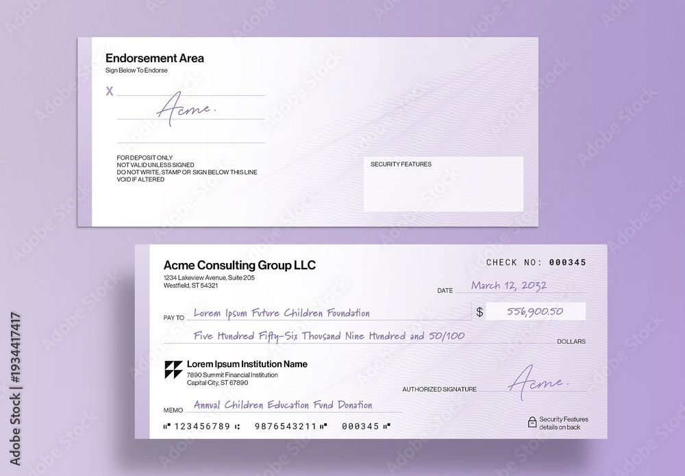 Blank Check Template, Business Bank Cheque Layout for Payments Stock ...