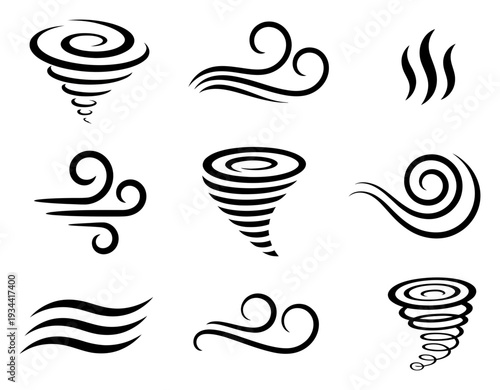 Tornado Symbols Black Silhouette Vector Illustration