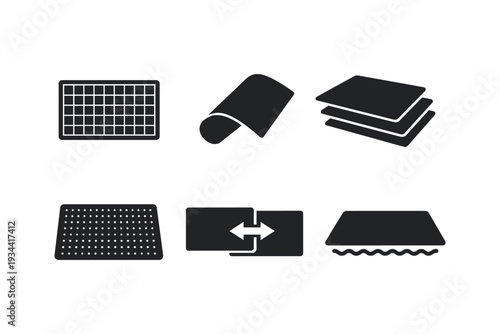Collection of icons representing different materials and textures, including grids and layers