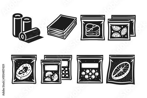 Collection of food storage bags and rolls, illustrating preservation methods