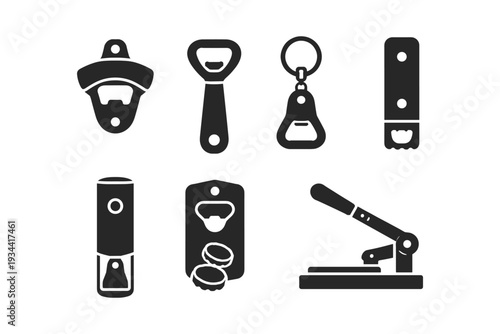 Collection of diverse bottle opener icons and tools for opening beverages